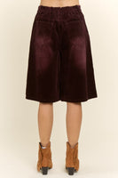 Davi & Dani Washed Corduroy Wide Leg Bermuda Shorts in Washed Plum