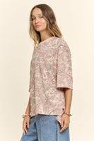 Davi & Dani Relaxed Fit Paisley Print Top in Pink Peach