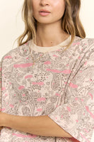 Davi & Dani Relaxed Fit Paisley Print Top in Pink Peach