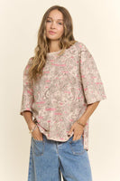 Davi & Dani Relaxed Fit Paisley Print Top in Pink Peach