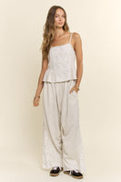 Davi & Dani Knit Set with Lace Detail in Light Heather Grey