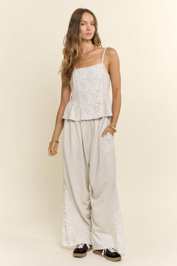 Davi & Dani Knit Set with Lace Detail in Light Heather Grey