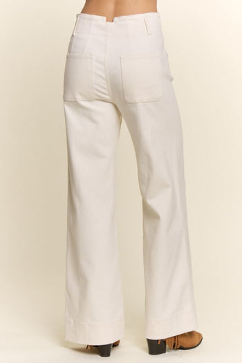 Davi & Dani High-Rise Double Button Wide-Leg Pants in Ivory