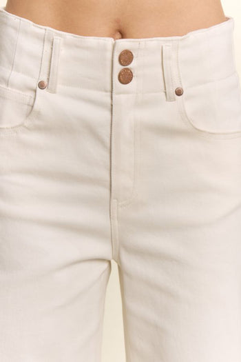 Davi & Dani High-Rise Double Button Wide-Leg Pants in Ivory