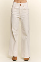Davi & Dani High-Rise Double Button Wide-Leg Pants in Ivory