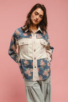 BiBi Printed Denim and Mix n Match Fabric Top in Denim Mix