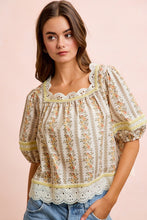 Load image into Gallery viewer, BiBi Floral Stripe Printed Lace Trim Detail Top in Cream
