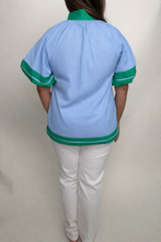 Load image into Gallery viewer, entro Solid Color Top with Contrasting Color Trim in Blue
