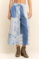 Davi & Dani Printed Denim and Lace Pants in Light Denim Multi