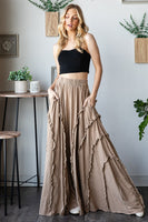 Oli & Hali Ruffled Trim Wide Leg Pants in Mocha
