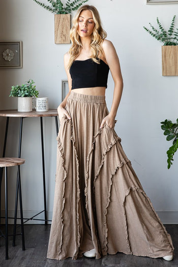 Oli & Hali Ruffled Trim Wide Leg Pants in Mocha