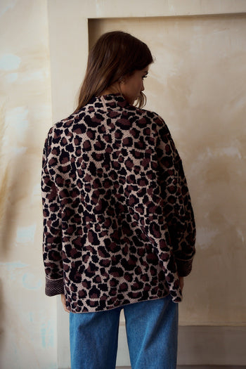 LovLov Open Front Sweater Knit Cardigan in Leopard Mocha ON ORDER