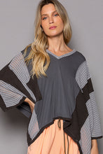 Load image into Gallery viewer, POL Oversize High Low Contrast V-Neck 3/4 Sleeve Top in Charcoal Shirts &amp; Tops POL Clothing   
