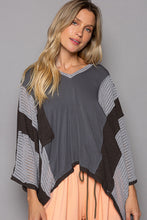 Load image into Gallery viewer, POL Oversize High Low Contrast V-Neck 3/4 Sleeve Top in Charcoal Shirts &amp; Tops POL Clothing   
