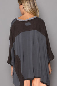 POL Oversize High Low Contrast V-Neck 3/4 Sleeve Top in Charcoal Shirts & Tops POL Clothing   