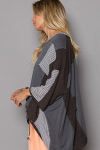 POL Oversize High Low Contrast V-Neck 3/4 Sleeve Top in Charcoal Shirts & Tops POL Clothing   