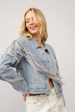 Load image into Gallery viewer, Blue B Denim Jacket with Chevron Fringe in Light Wash
