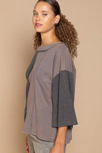 Load image into Gallery viewer, POL Oversized Mixed Fabric Top in Charcoal ON ORDER
