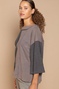 POL Oversized Mixed Fabric Top in Charcoal ON ORDER