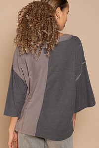 POL Oversized Mixed Fabric Top in Charcoal ON ORDER