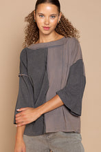 Load image into Gallery viewer, POL Oversized Mixed Fabric Top in Charcoal ON ORDER
