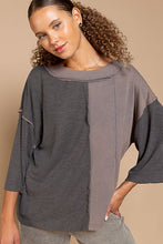 Load image into Gallery viewer, POL Oversized Mixed Fabric Top in Charcoal ON ORDER
