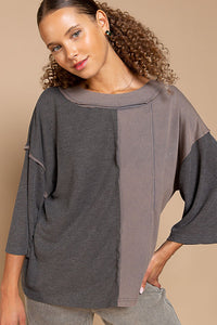 POL Oversized Mixed Fabric Top in Charcoal ON ORDER