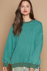 POL Vintage Washed Terry Knit top in Pine Green