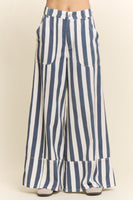 Davi & Dani Striped Wide-Leg Pants in White/Navy