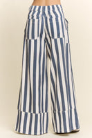 Davi & Dani Striped Wide-Leg Pants in White/Navy