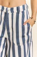 Davi & Dani Striped Wide-Leg Pants in White/Navy