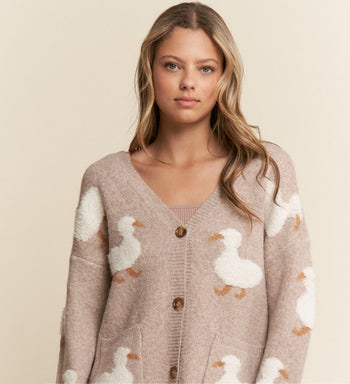 J.nna Soft Knit Duck Cardigan in Taupe