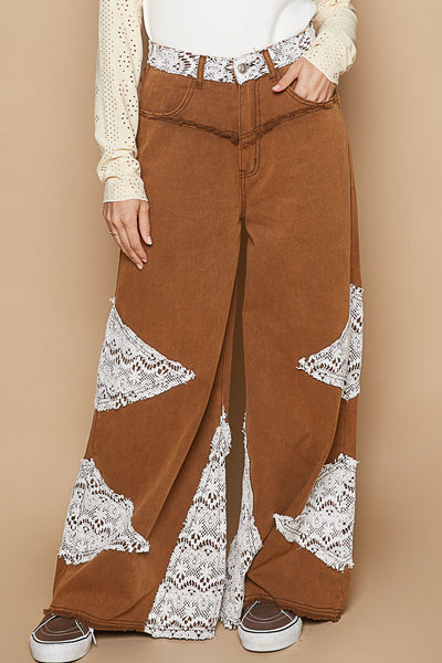 オ*タ様 90s 00s montage コンバーチブル レザーパンツ POL Vintage Washed Jeans with Crochet Patches in Rustic Brown