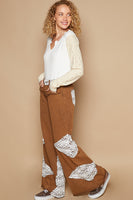 POL Vintage Washed Jeans with Crochet Patches in Rustic Brown