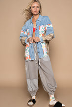 Load image into Gallery viewer, POL OVERSIZED Mixed Fabric Button Down Shacket in Denim Multi
