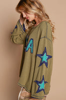 POL USA and Star Patched Lightweight Top in Olive