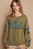 POL USA and Star Patched Lightweight Top in Olive