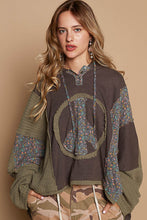 Load image into Gallery viewer, POL OVERSIZED Floral Peace Sign Patch Hooded Top in Charcoal
