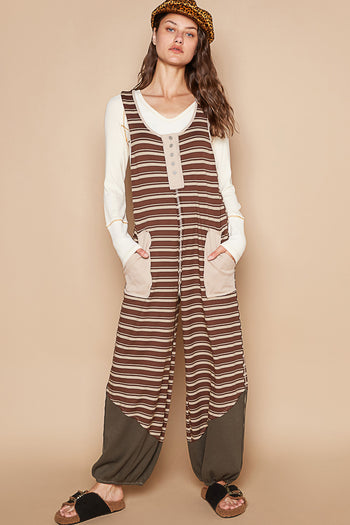 POL Striped Pattern Jumpsuit in Choco/Latte