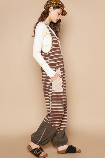 POL Striped Pattern Jumpsuit in Choco/Latte