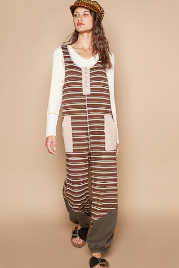 POL Striped Pattern Jumpsuit in Choco/Latte