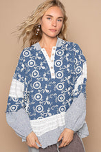 Load image into Gallery viewer, POL Floral Embroidery Hooded Top in Denim Multi
