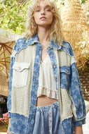 POL Textured Flower and Knit Jacket in Double Latte Multi