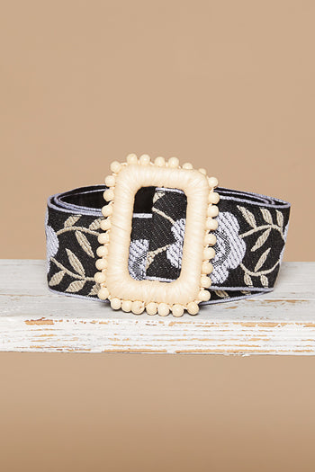 POL Floral Stitched Belt in Black/White ON ORDER