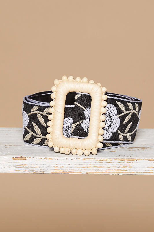 POL Floral Stitched Belt in Black/White ON ORDER