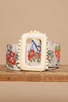 POL Floral Rattan Buckle Belt in Cream/Ruby