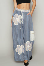 Load image into Gallery viewer, POL Multi Colored Striped Woven Pants with Flower Patches in Navy Multi
