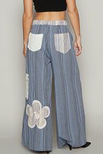 Load image into Gallery viewer, POL Multi Colored Striped Woven Pants with Flower Patches in Navy Multi

