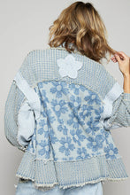 Load image into Gallery viewer, POL Textured Flower and Knit Jacket in Denim Multi
