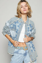 Load image into Gallery viewer, POL Textured Flower and Knit Jacket in Denim Multi
